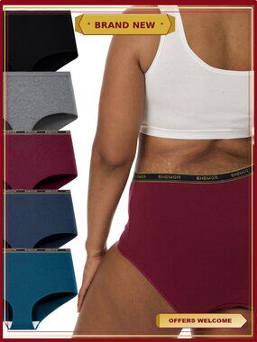 Plus Size Cotton High Waisted Women's Underwear Briefs 5-Pack Seamless Tagless